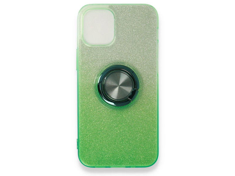 Newface iPhone 12 Mini Kılıf Simli Yüzüklü Silikon - Yeşil
