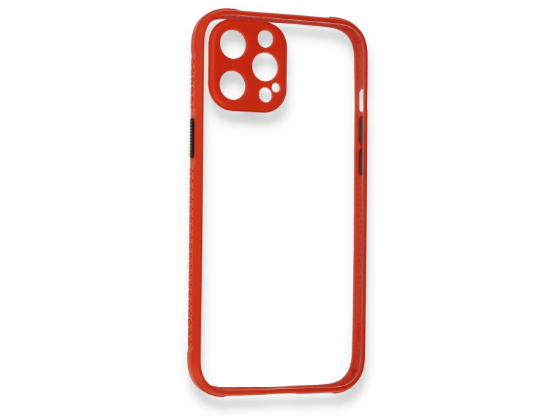 Newface iPhone 12 Kılıf Miami Şeffaf Silikon - Kırmızı