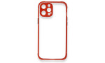 Newface iPhone 12 Kılıf Miami Şeffaf Silikon - Kırmızı