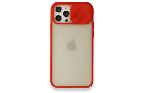 Newface iPhone 12 Pro Kılıf Palm Buzlu Kamera Sürgülü Silikon - Kırmızı