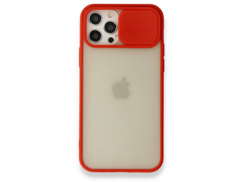Newface iPhone 12 Pro Kılıf Palm Buzlu Kamera Sürgülü Silikon - Kırmızı