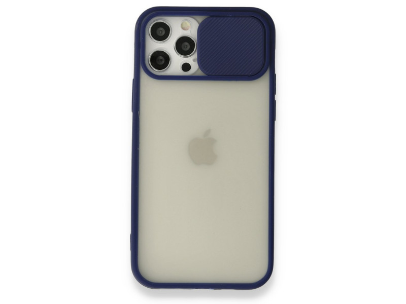 Newface iPhone 12 Pro Kılıf Palm Buzlu Kamera Sürgülü Silikon - Lacivert
