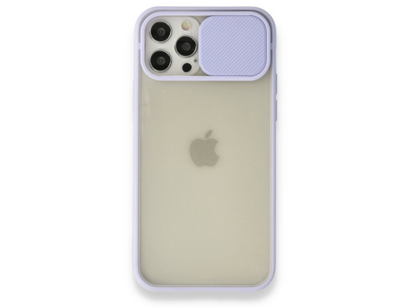 Newface iPhone 12 Pro Kılıf Palm Buzlu Kamera Sürgülü Silikon - Lila