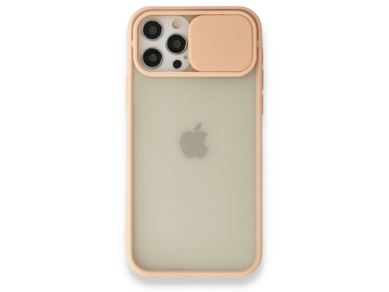 Newface iPhone 12 Pro Kılıf Palm Buzlu Kamera Sürgülü Silikon - Pembe