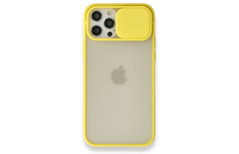 Newface iPhone 12 Pro Kılıf Palm Buzlu Kamera Sürgülü Silikon - Sarı