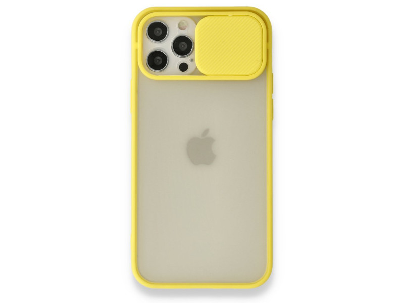 Newface iPhone 12 Pro Kılıf Palm Buzlu Kamera Sürgülü Silikon - Sarı