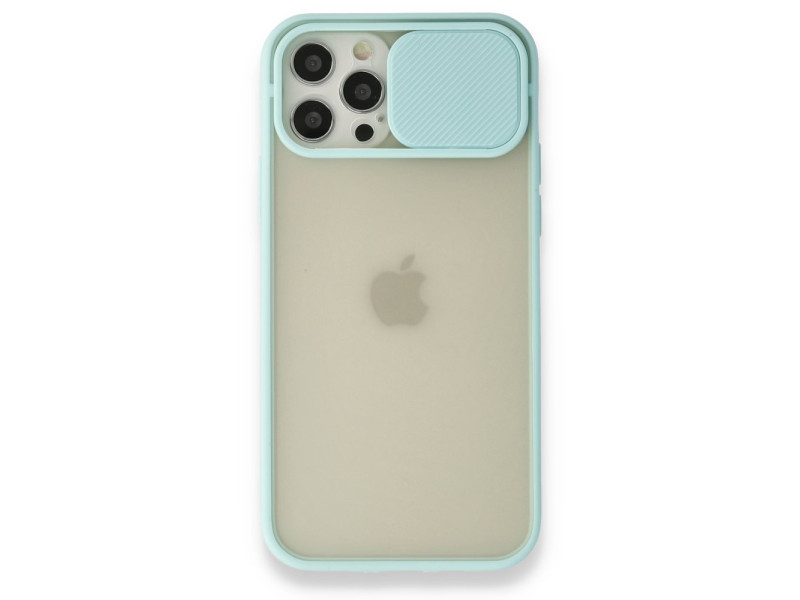 Newface iPhone 12 Pro Kılıf Palm Buzlu Kamera Sürgülü Silikon - Turkuaz