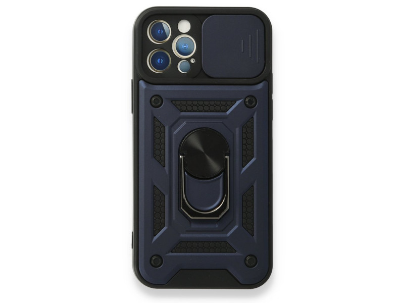 Newface iPhone 12 Pro Kılıf Pars Lens Yüzüklü Silikon - Lacivert