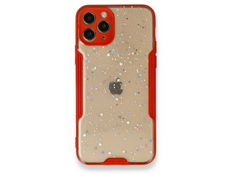 Newface iPhone 12 Pro Kılıf Platin Simli Silikon - Kırmızı