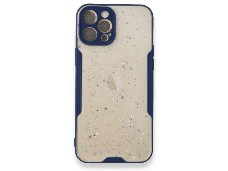 Newface iPhone 12 Pro Max Kılıf Platin Simli Silikon - Lacivert