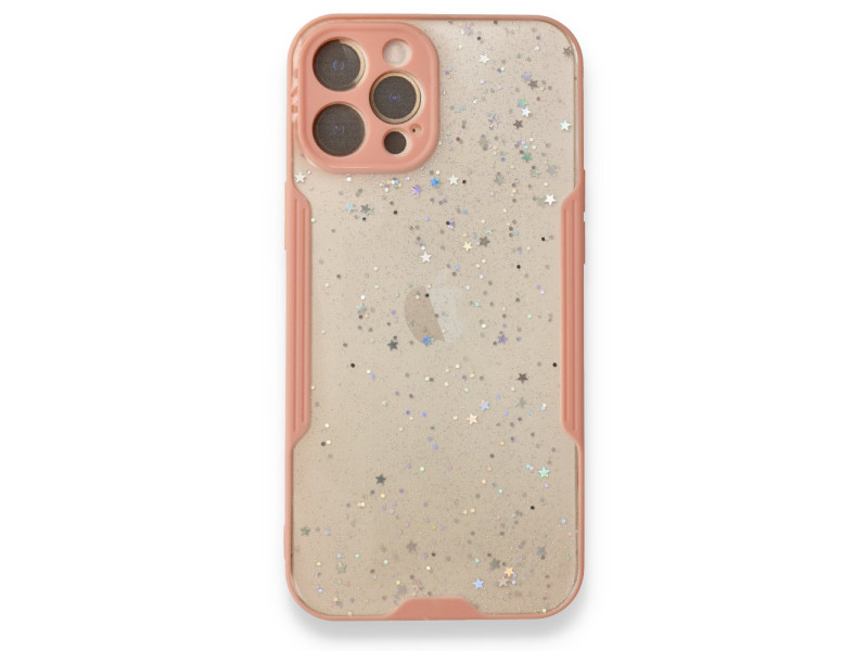 Newface iPhone 12 Pro Max Kılıf Platin Simli Silikon - Pembe