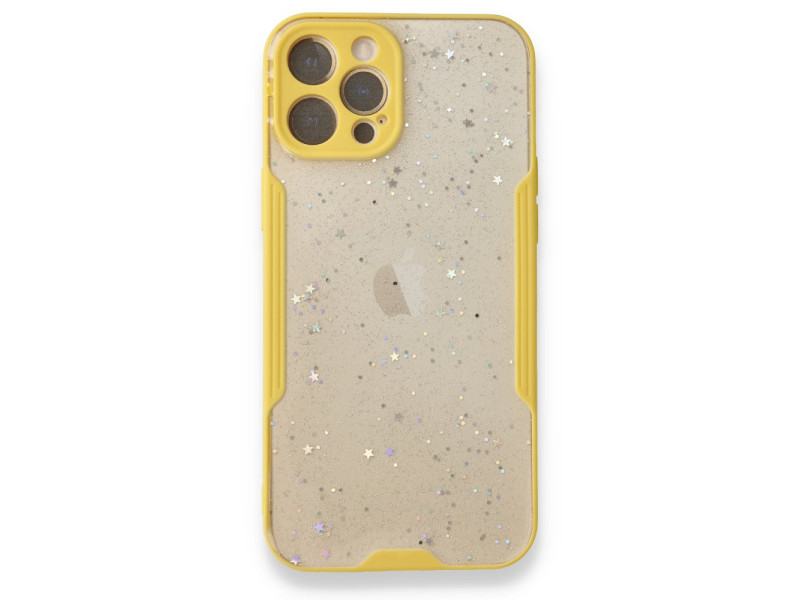 Newface iPhone 12 Pro Max Kılıf Platin Simli Silikon - Sarı