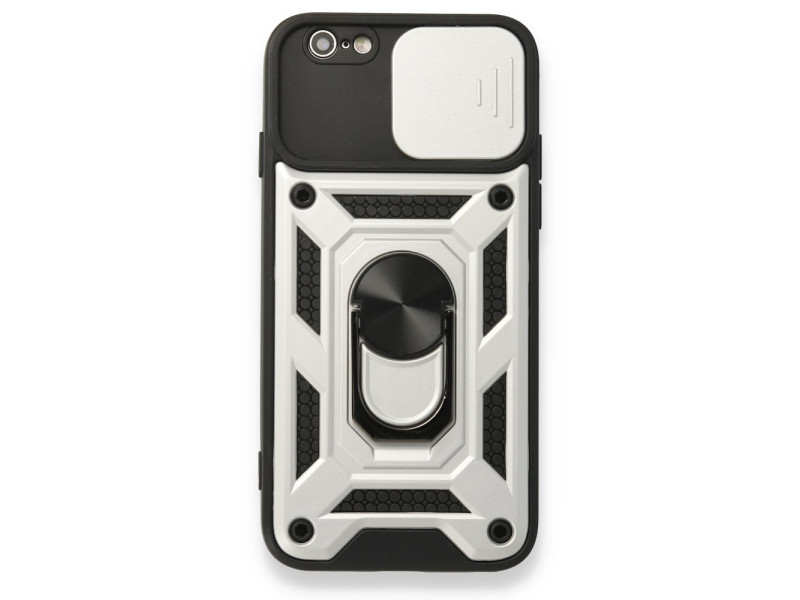 Newface iPhone 6 Kılıf Pars Lens Yüzüklü Silikon - Gümüş
