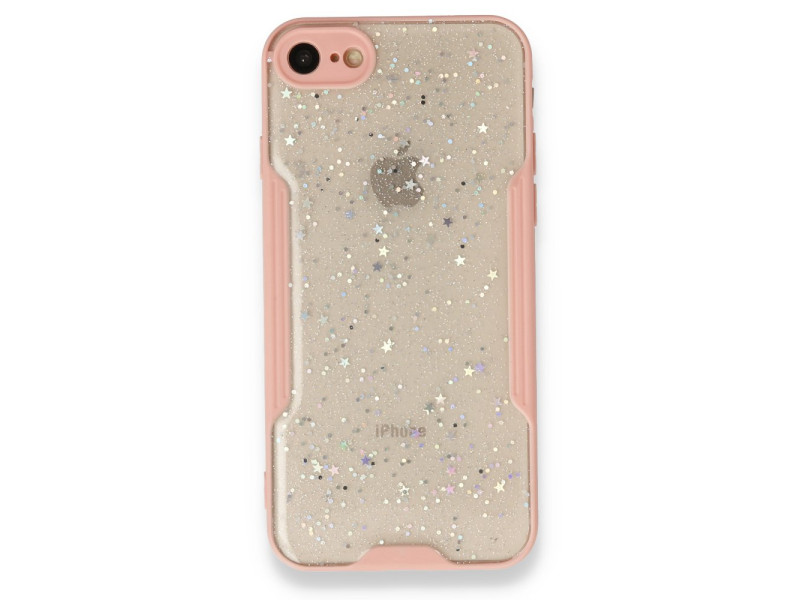 Newface iPhone SE 2020 Kılıf Platin Simli Silikon - Pembe