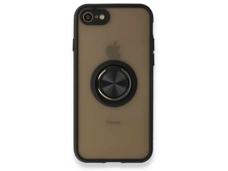 Newface iPhone SE 2020 Kılıf Montreal Yüzüklü Silikon Kapak - Siyah
