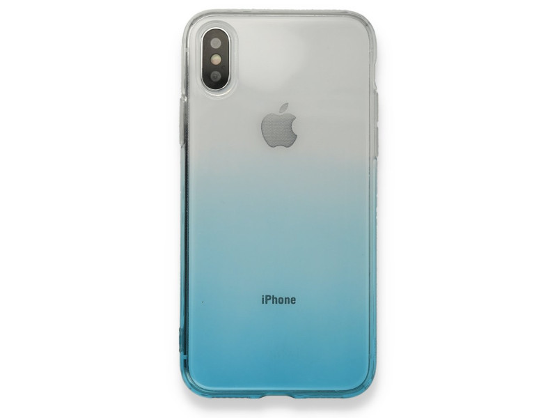 Newface iPhone X Kılıf Lüx Çift Renkli Silikon - Turkuaz