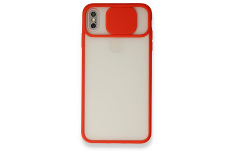 Newface iPhone X Kılıf Palm Buzlu Kamera Sürgülü Silikon - Kırmızı