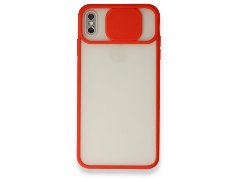 Newface iPhone X Kılıf Palm Buzlu Kamera Sürgülü Silikon - Kırmızı