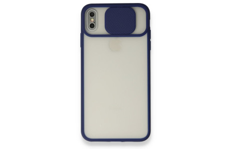 Newface iPhone X Kılıf Palm Buzlu Kamera Sürgülü Silikon - Lacivert