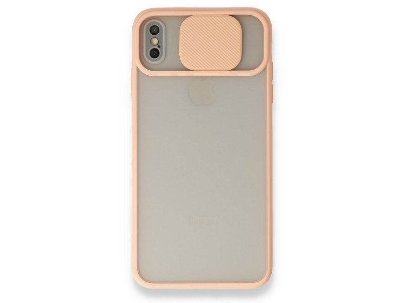 Newface iPhone XS Kılıf Palm Buzlu Kamera Sürgülü Silikon - Pembe