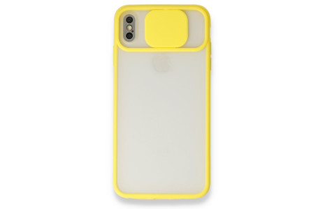 Newface iPhone X Kılıf Palm Buzlu Kamera Sürgülü Silikon - Sarı