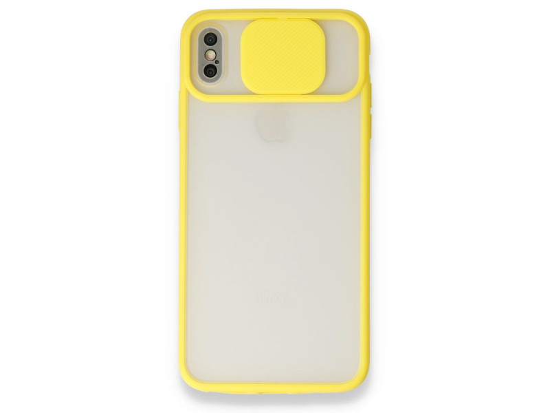 Newface iPhone X Kılıf Palm Buzlu Kamera Sürgülü Silikon - Sarı