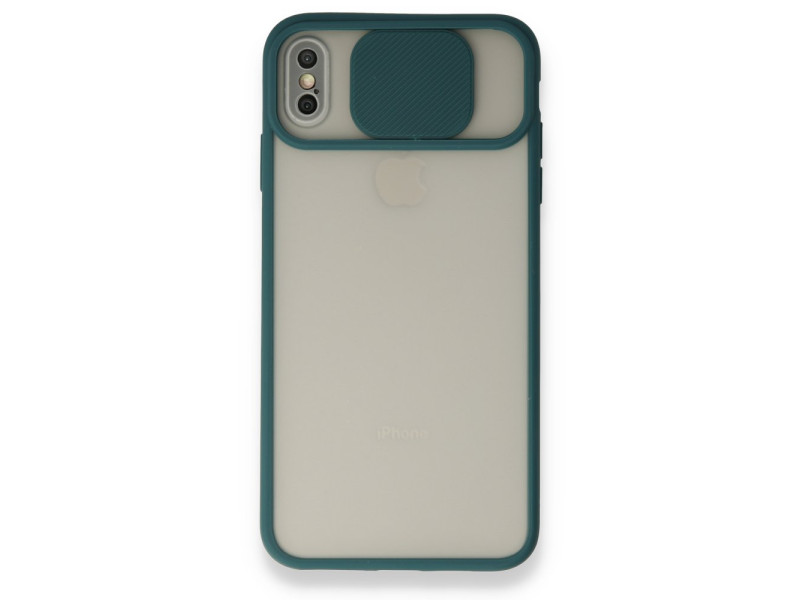 Newface iPhone X Kılıf Palm Buzlu Kamera Sürgülü Silikon - Yeşil