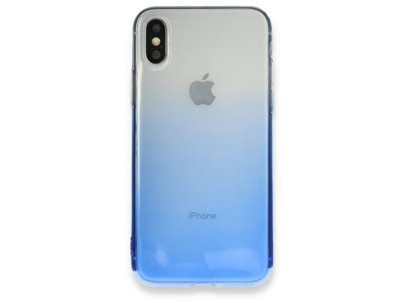 Newface iPhone XS Kılıf Lüx Çift Renkli Silikon - Mavi
