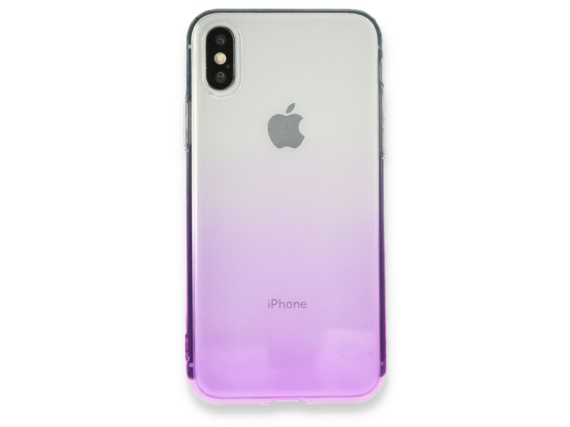 Newface iPhone X Kılıf Lüx Çift Renkli Silikon - Mor