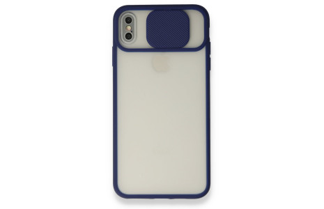 Newface iPhone XS Max Kılıf Palm Buzlu Kamera Sürgülü Silikon - Lacivert