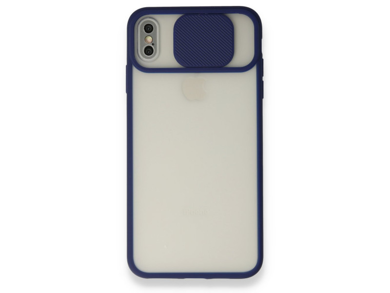 Newface iPhone XS Max Kılıf Palm Buzlu Kamera Sürgülü Silikon - Lacivert