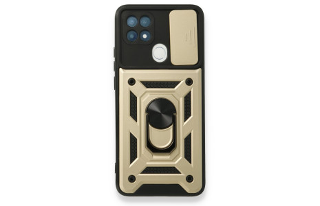 Newface Oppo A15 Kılıf Pars Lens Yüzüklü Silikon - Gold