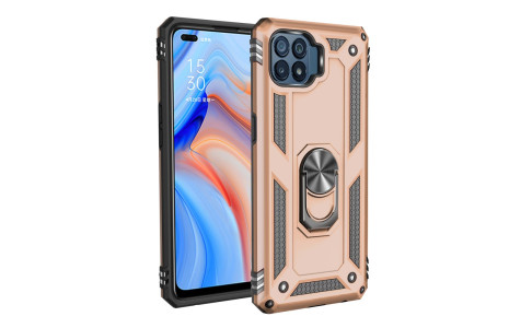 Newface Oppo Reno 4 Lite Kılıf Sofya Yüzüklü Silikon Kapak - Gold