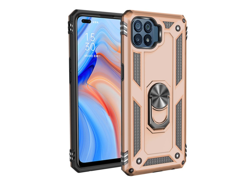 Newface Oppo Reno 4 Lite Kılıf Sofya Yüzüklü Silikon Kapak - Gold