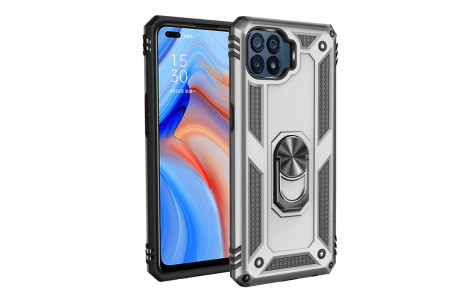 Newface Oppo Reno 4 Lite Kılıf Sofya Yüzüklü Silikon Kapak - Gümüş