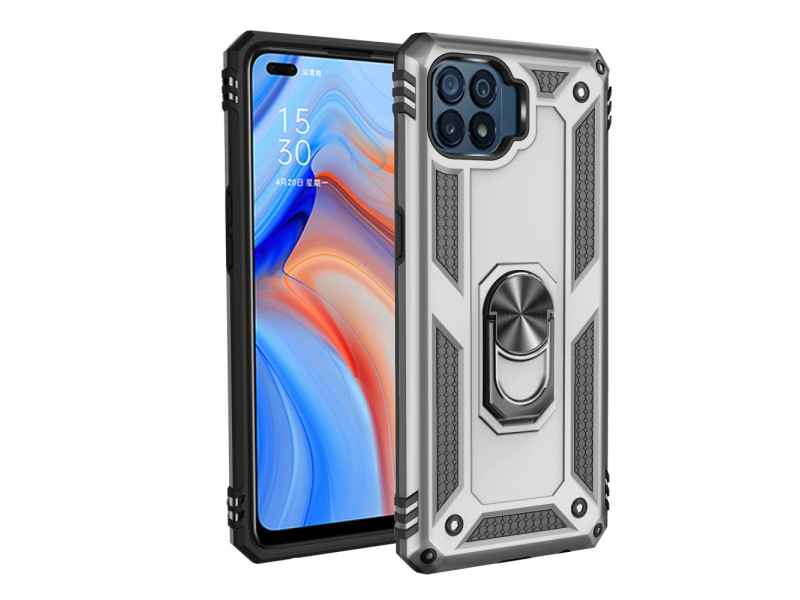 Newface Oppo Reno 4 Lite Kılıf Sofya Yüzüklü Silikon Kapak - Gümüş