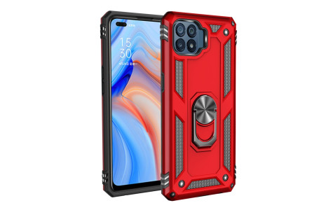Newface Oppo Reno 4 Lite Kılıf Sofya Yüzüklü Silikon Kapak - Kırmızı