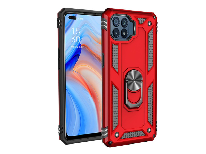 Newface Oppo Reno 4 Lite Kılıf Sofya Yüzüklü Silikon Kapak - Kırmızı