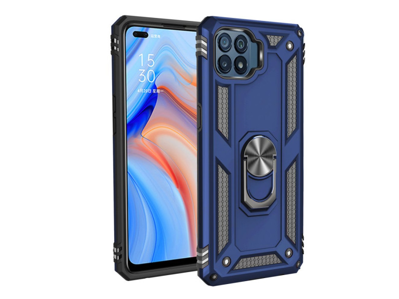 Newface Oppo Reno 4 Lite Kılıf Sofya Yüzüklü Silikon Kapak - Lacivert