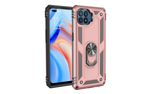 Newface Oppo Reno 4 Lite Kılıf Sofya Yüzüklü Silikon Kapak - Rose