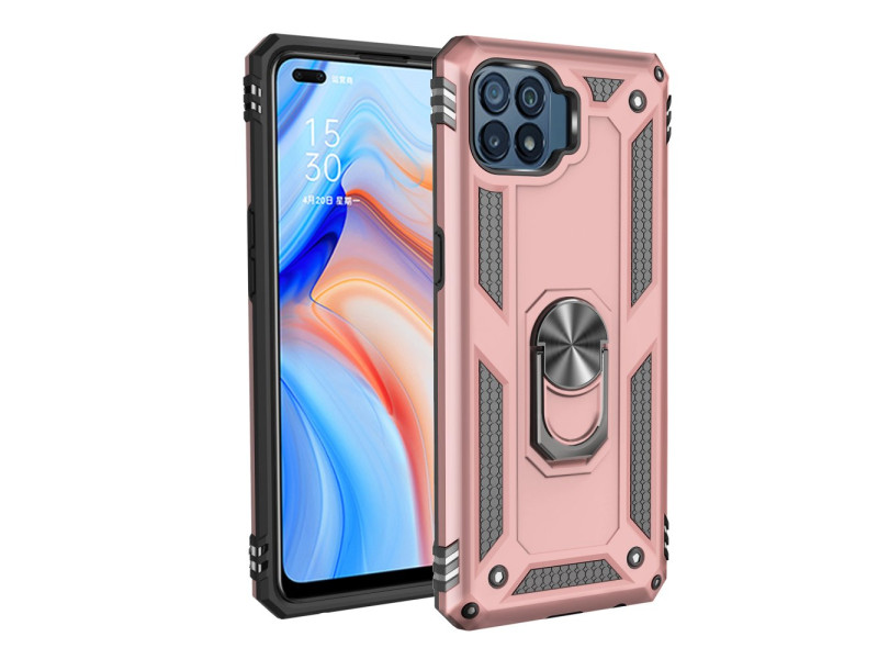 Newface Oppo Reno 4 Lite Kılıf Sofya Yüzüklü Silikon Kapak - Rose
