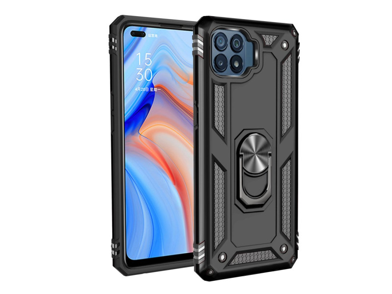 Newface Oppo Reno 4 Lite Kılıf Sofya Yüzüklü Silikon Kapak - Siyah