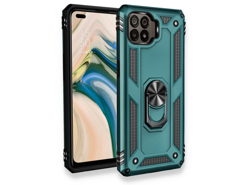 Newface Oppo Reno 4 Lite Kılıf Sofya Yüzüklü Silikon Kapak - Yeşil