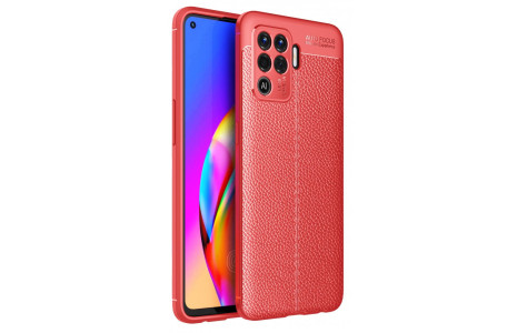 Newface Oppo Reno 5 Lite Kılıf Focus Derili Silikon - Kırmızı