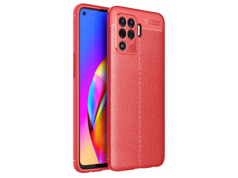 Newface Oppo Reno 5 Lite Kılıf Focus Derili Silikon - Kırmızı