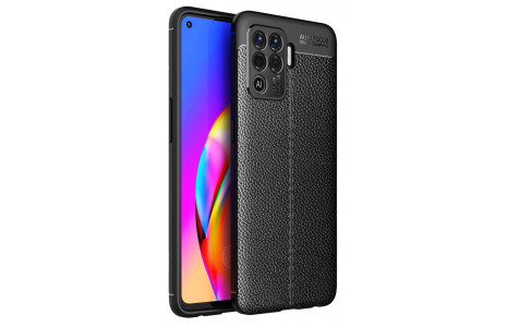 Newface Oppo Reno 5 Lite Kılıf Focus Derili Silikon - Siyah