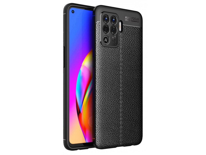 Newface Oppo Reno 5 Lite Kılıf Focus Derili Silikon - Siyah