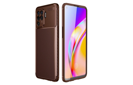 Newface Oppo Reno 5 Lite Kılıf Focus Karbon Silikon - Kahverengi