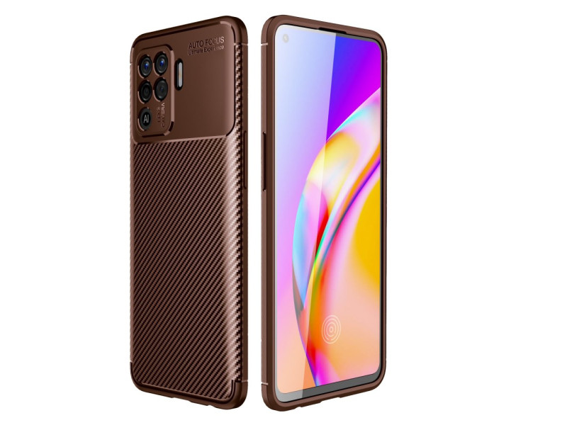 Newface Oppo Reno 5 Lite Kılıf Focus Karbon Silikon - Kahverengi