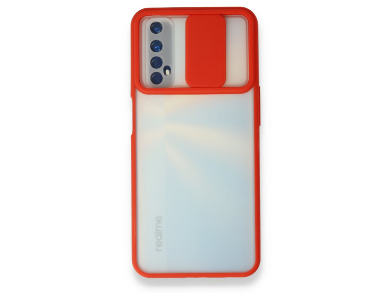 Newface Realme 7 Kılıf Palm Buzlu Kamera Sürgülü Silikon - Kırmızı